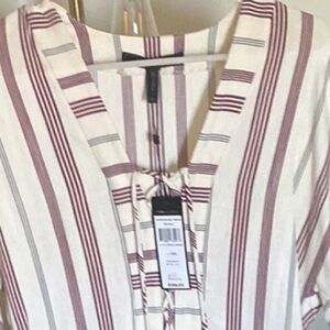 BCBGMaxAzria Red and Cream Sheath Dress V-Neck 3/4 Sleeve